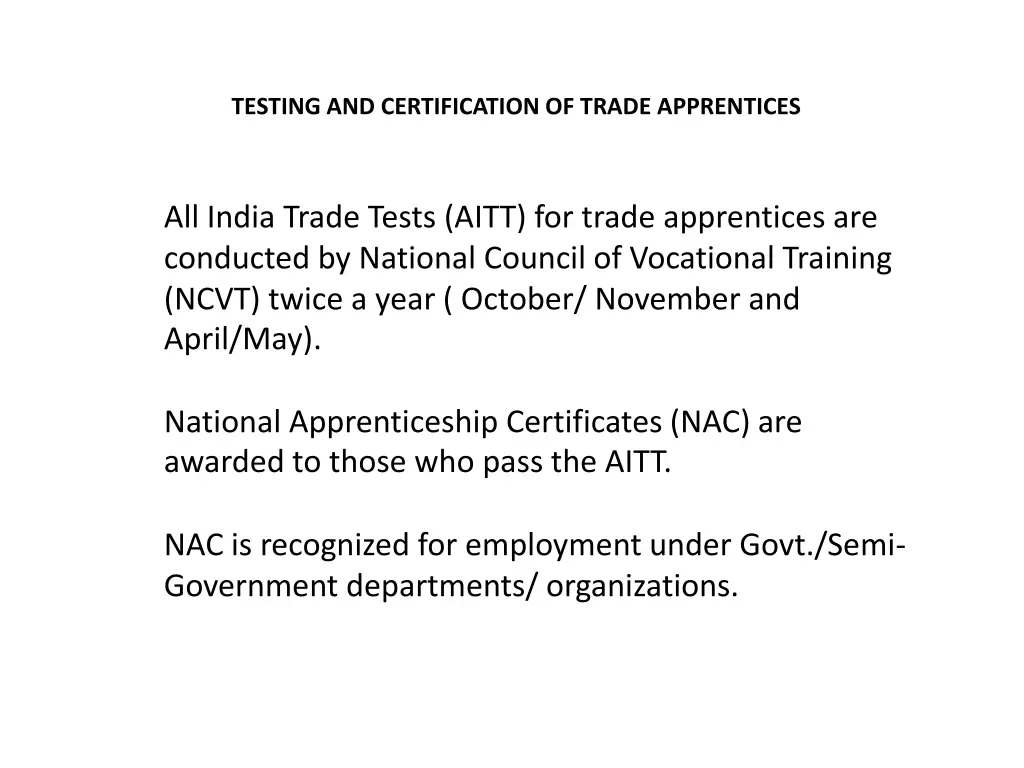 testing and certification of trade apprentices