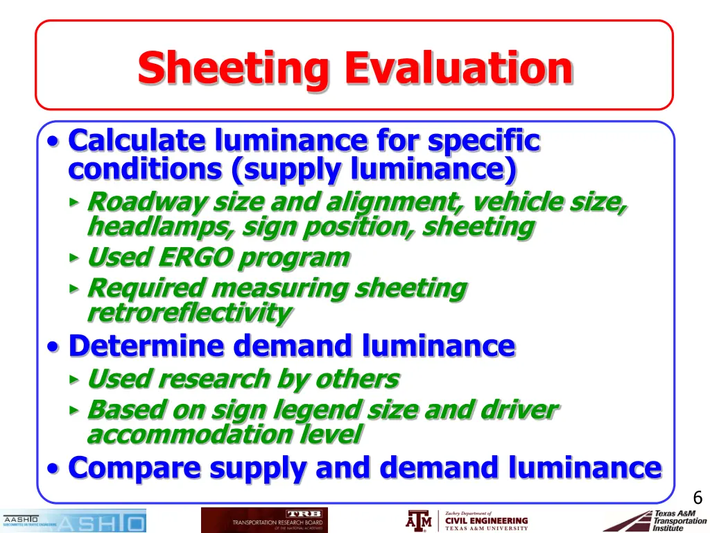 sheeting evaluation