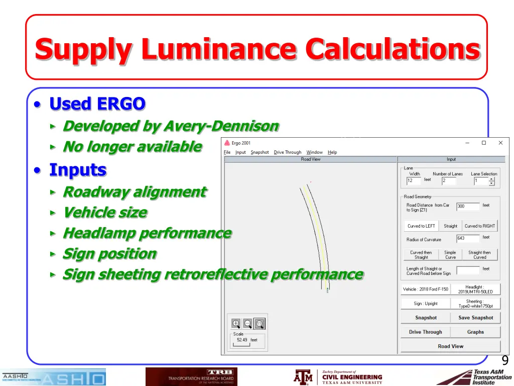 supply luminance calculations