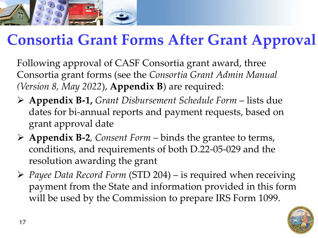 consortia grant forms after grant approval
