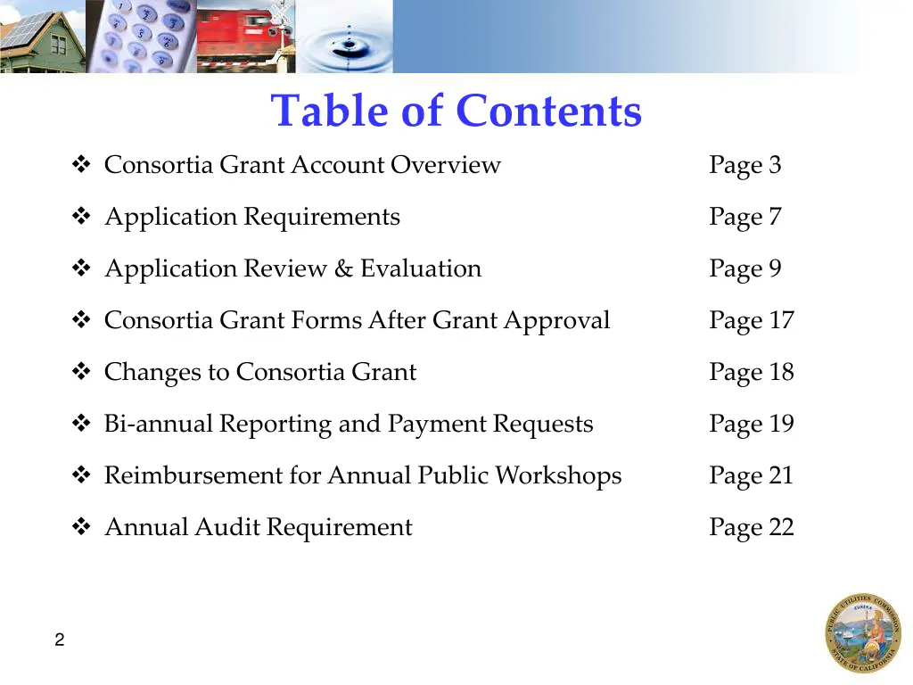 table of contents