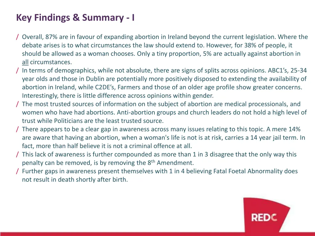 key findings summary i