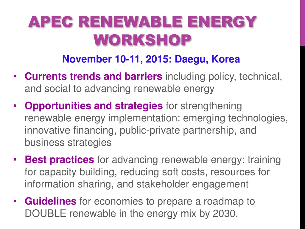 apec renewable energy workshop november