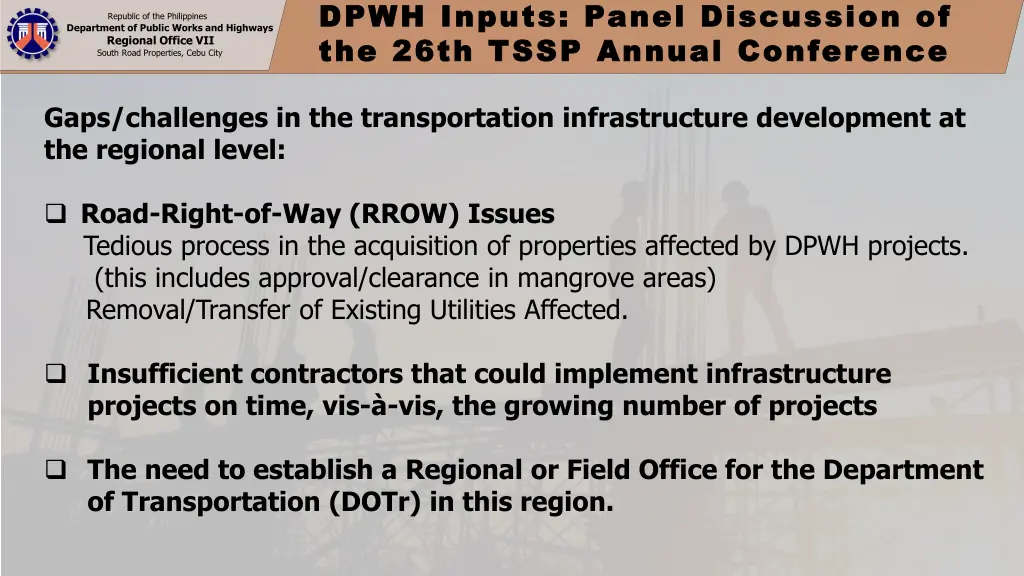 dpwh inputs panel discussion of dpwh inputs panel 1