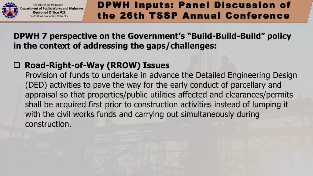 dpwh inputs panel discussion of dpwh inputs panel 2