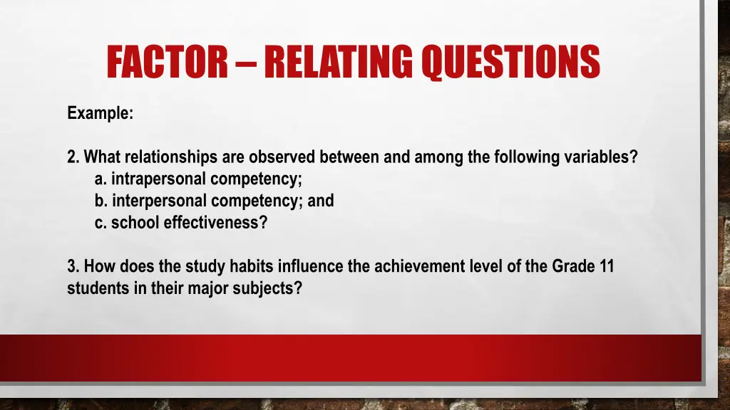 factor relating questions 1