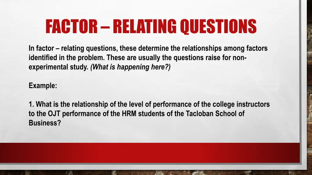 factor relating questions