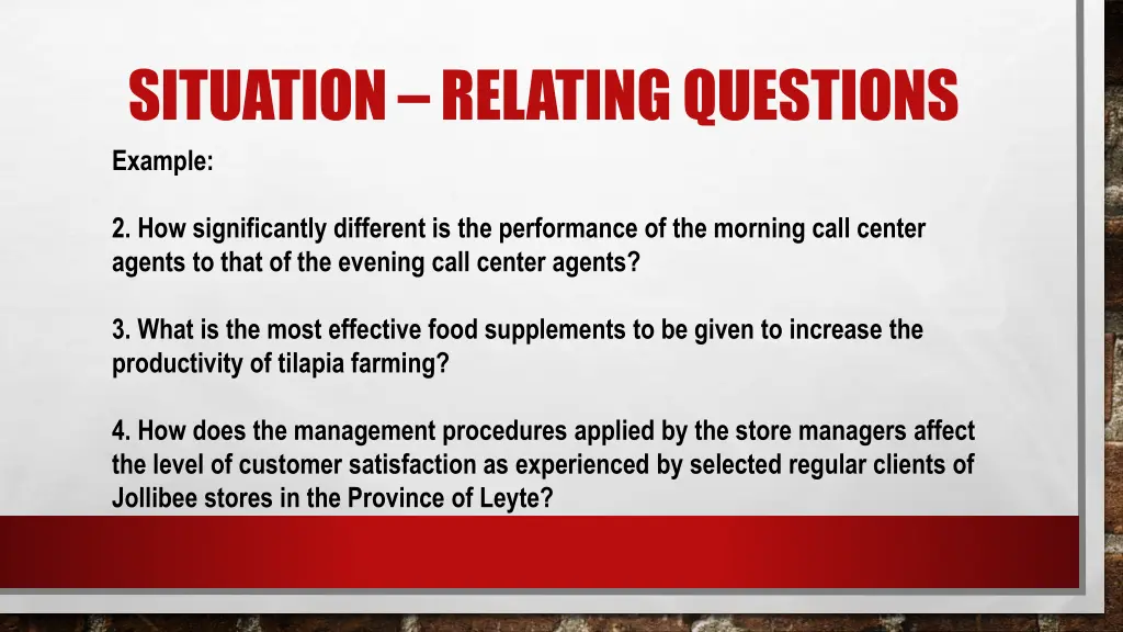 situation relating questions example