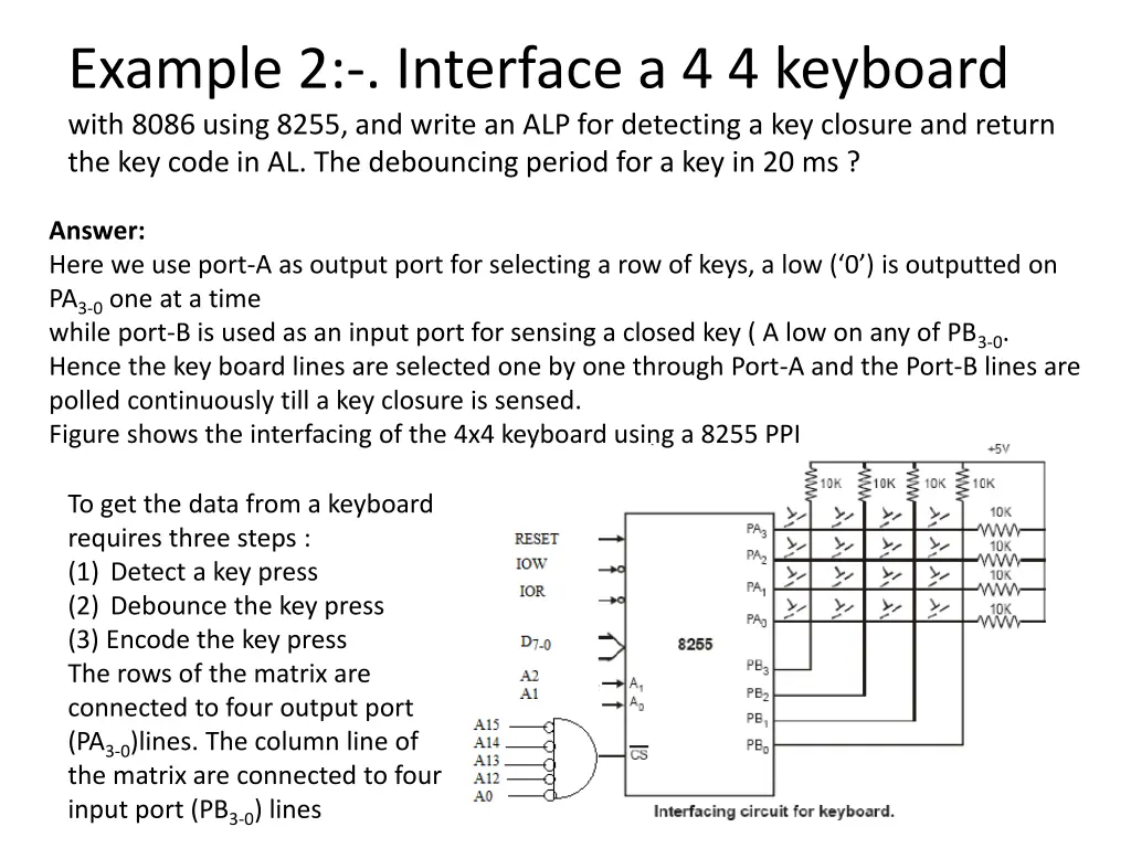example 2 interface a 4 4 keyboard with 8086