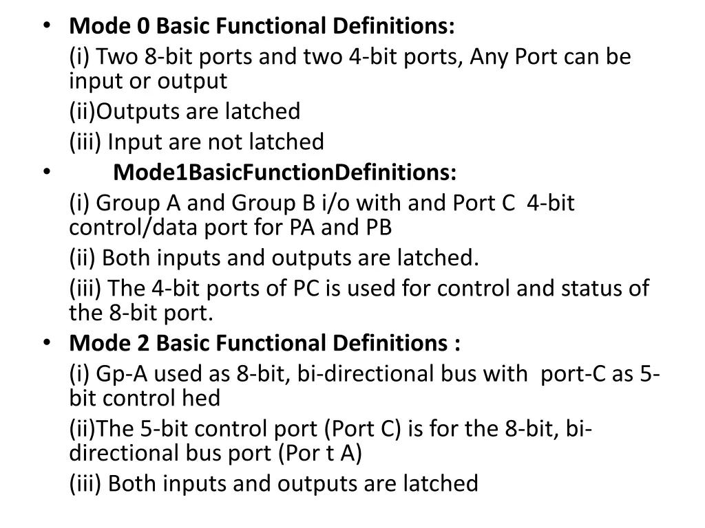 mode 0 basic functional definitions