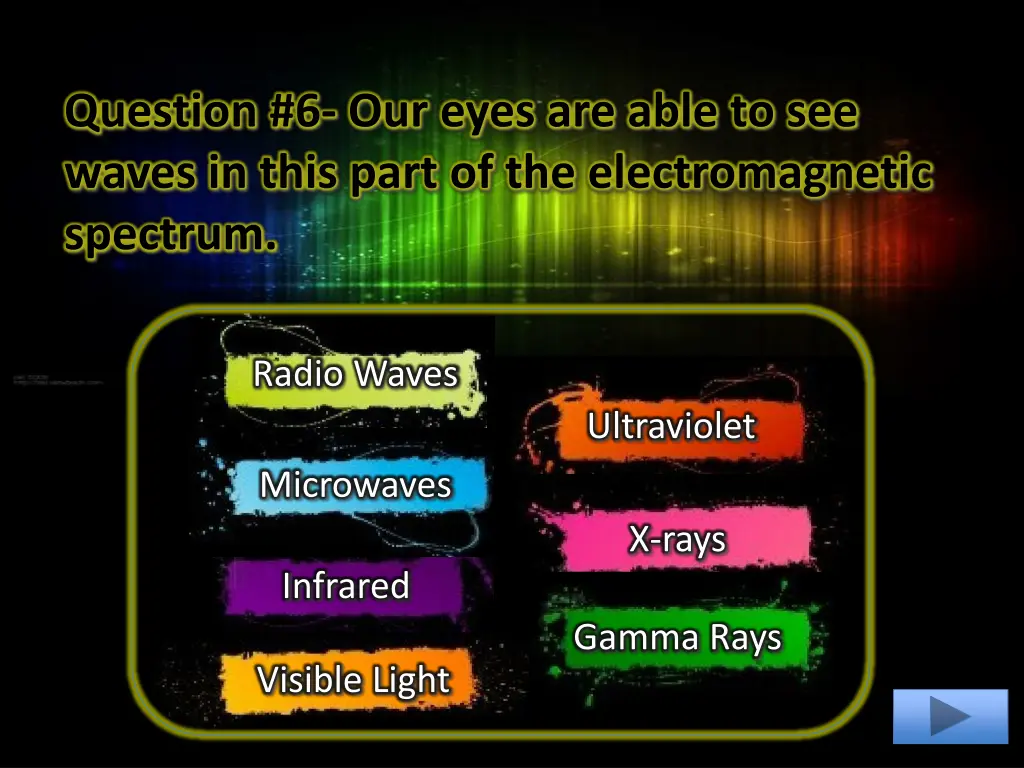 question 6 our eyes are able to see waves in this