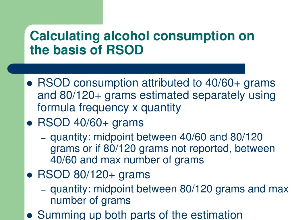calculating alcohol consumption on the basis