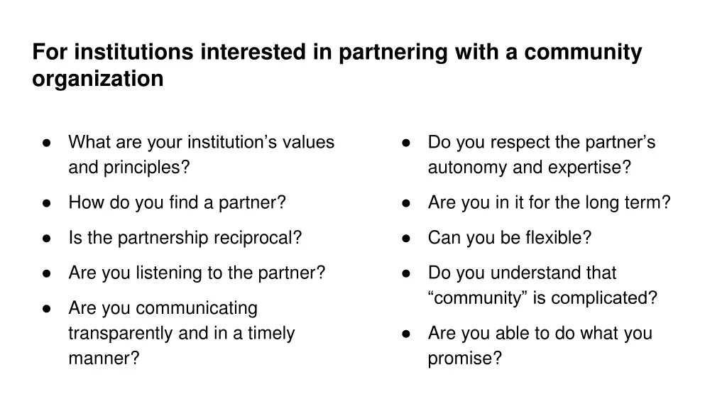 for institutions interested in partnering with