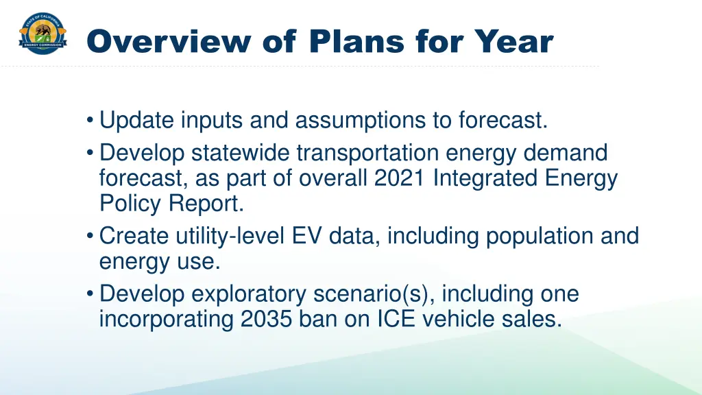 overview of plans for year