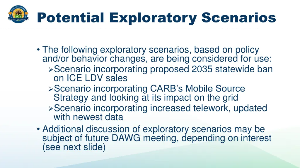 potential exploratory scenarios