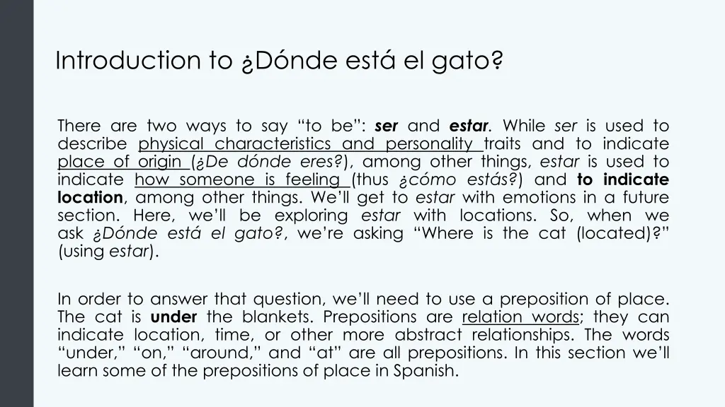 introduction to d nde est el gato