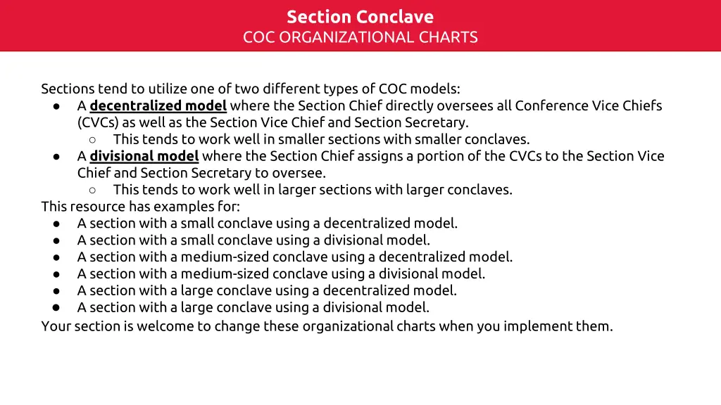 section conclave coc organizational charts