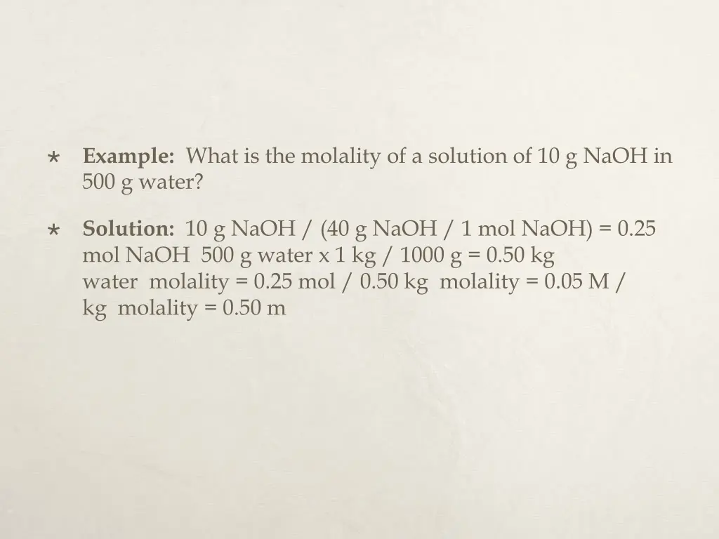 example what is the molality of a solution