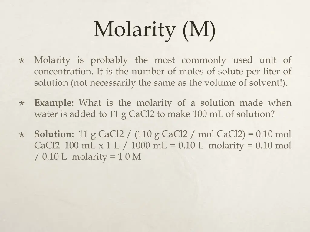 molarity m