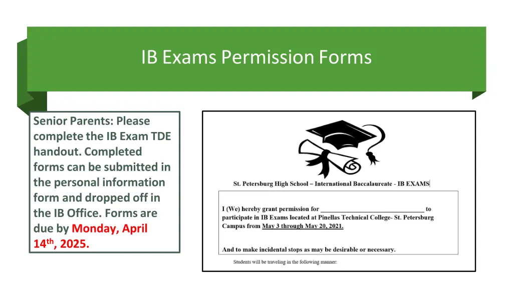 ib exams permission forms