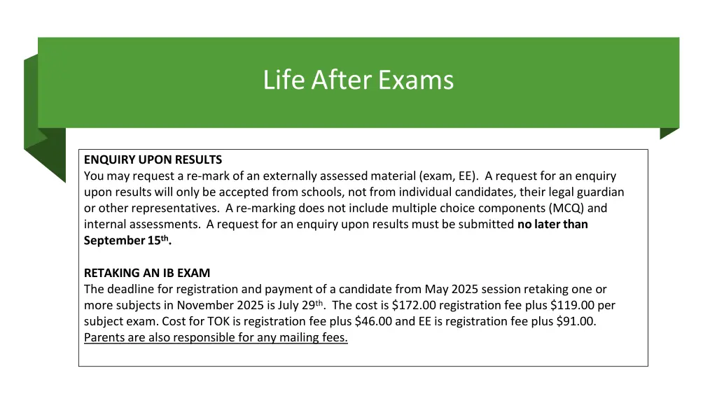 life after exams
