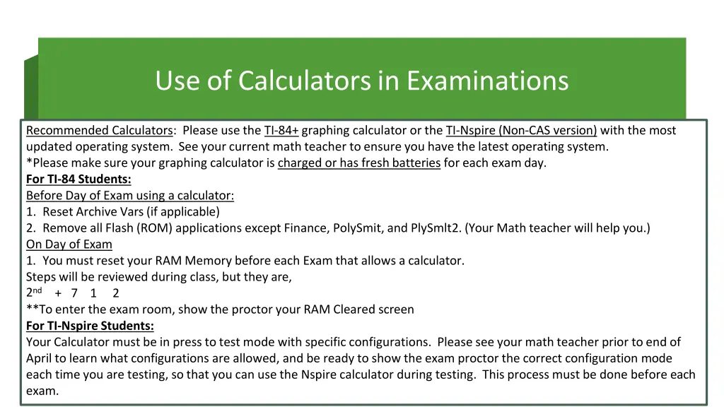 use of calculators in examinations