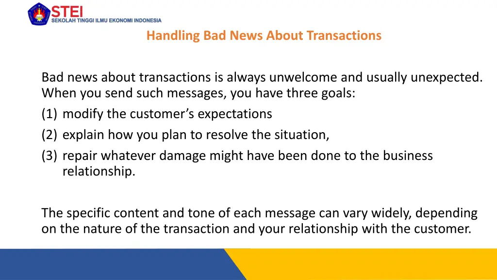 handling bad news about transactions
