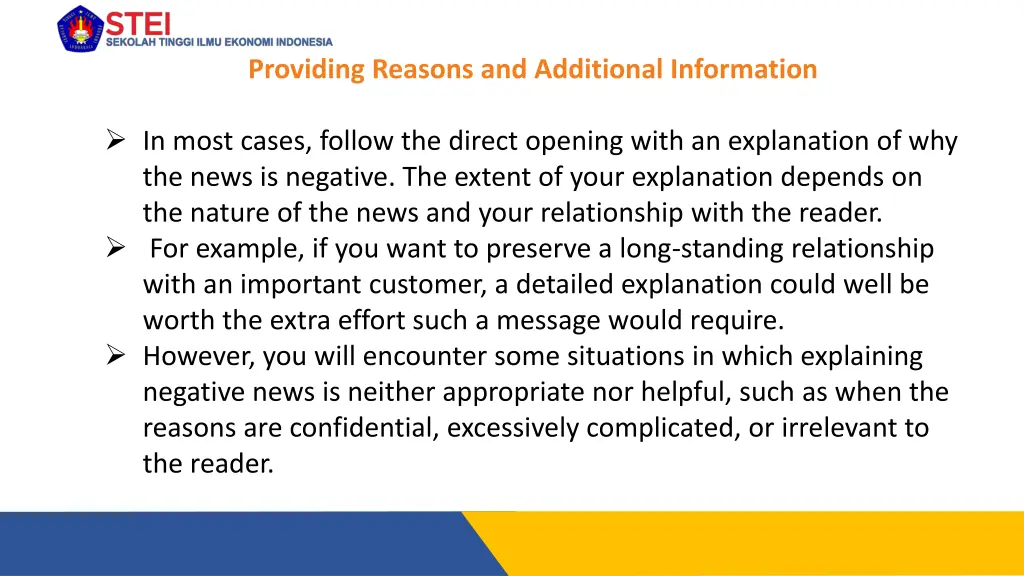 providing reasons and additional information