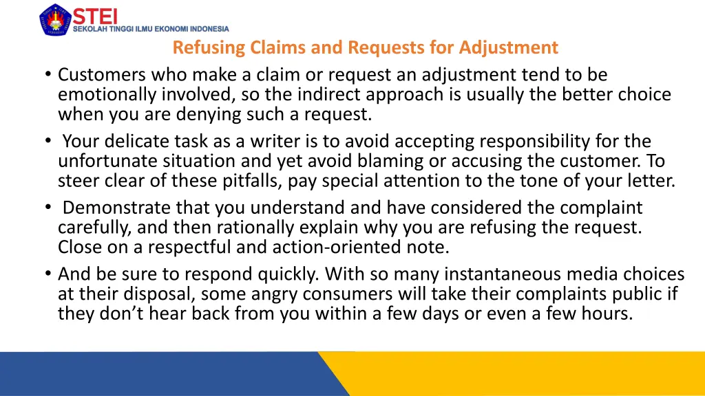 refusing claims and requests for adjustment