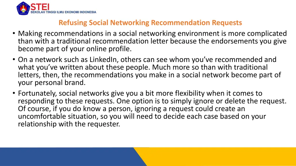 refusing social networking recommendation