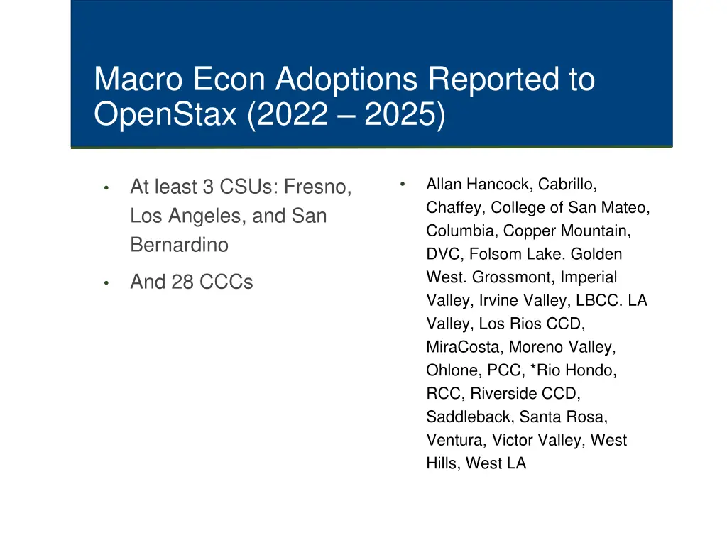 macro econ adoptions reported to openstax 2022