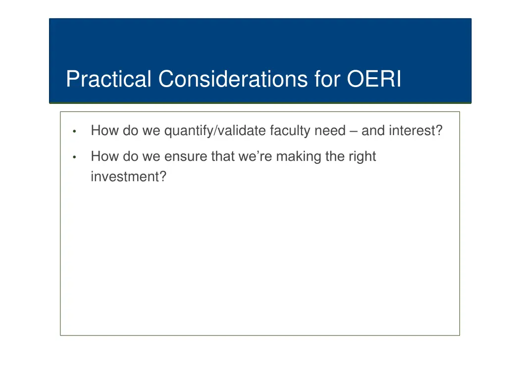 practical considerations for oeri
