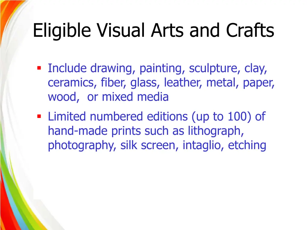 eligible visual arts and crafts