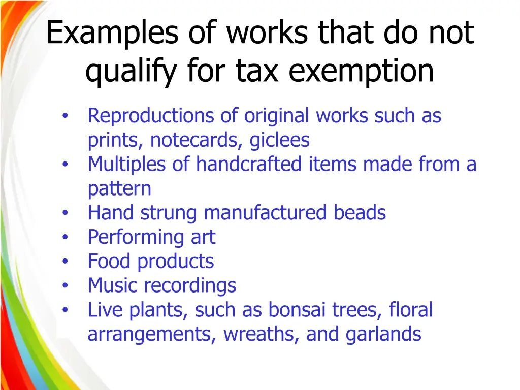 examples of works that do not qualify