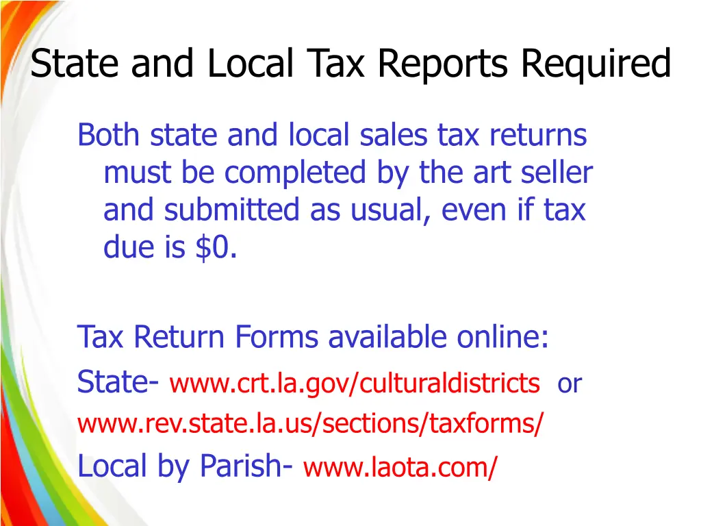 state and local tax reports required