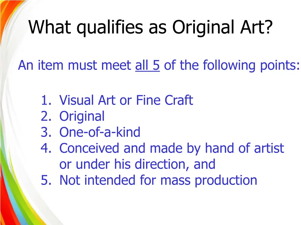 what qualifies as original art
