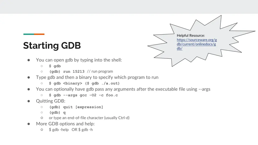 starting gdb