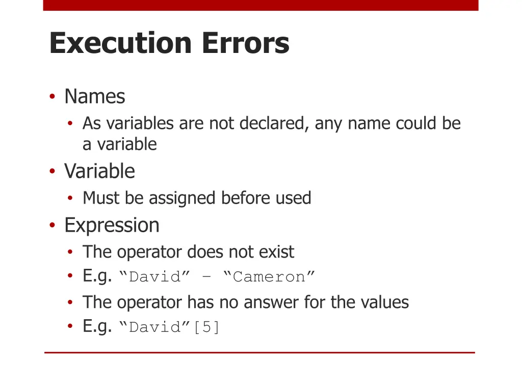 execution errors