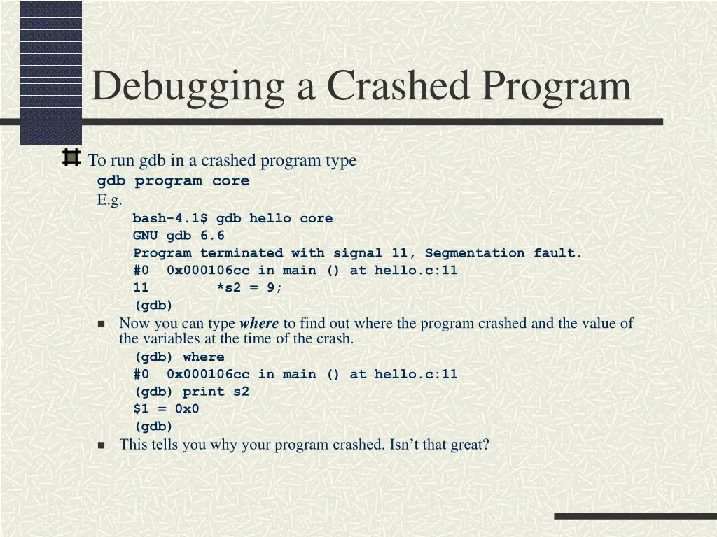 debugging a crashed program 1
