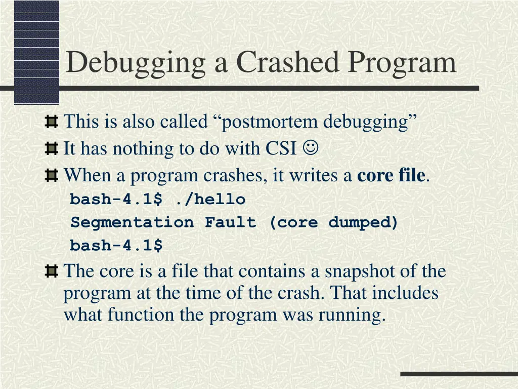debugging a crashed program