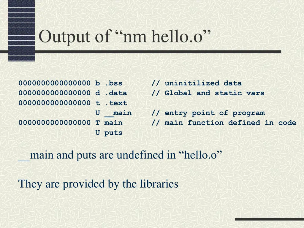 output of nm hello o
