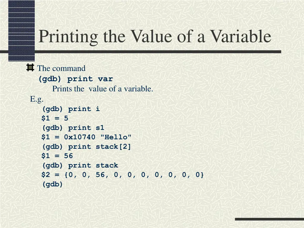 printing the value of a variable
