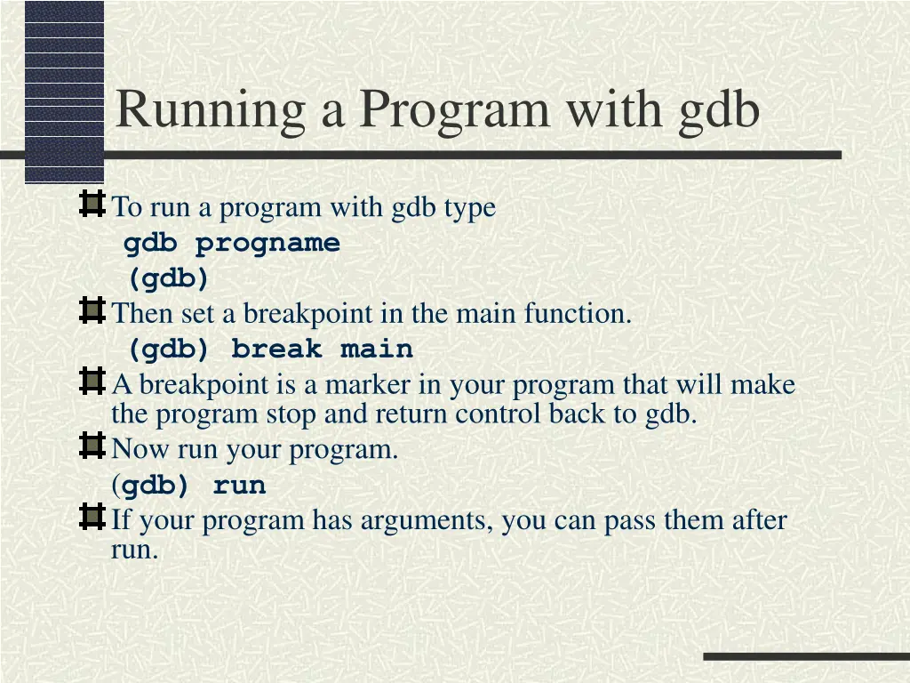 running a program with gdb