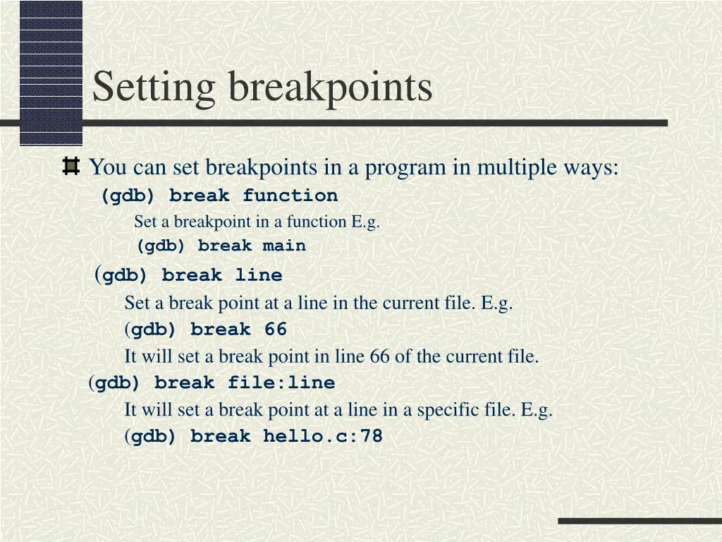 setting breakpoints