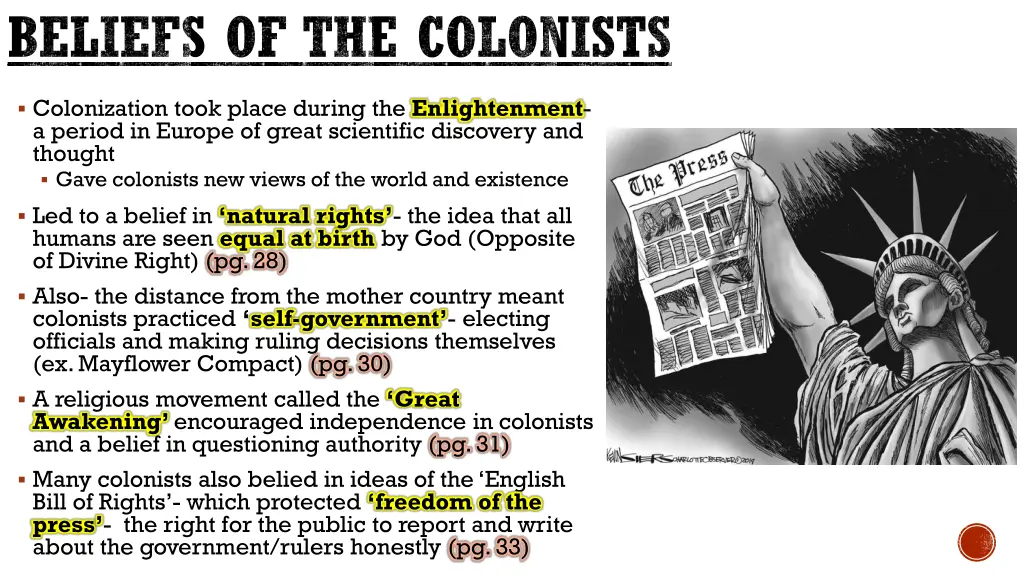 beliefs of the colonists