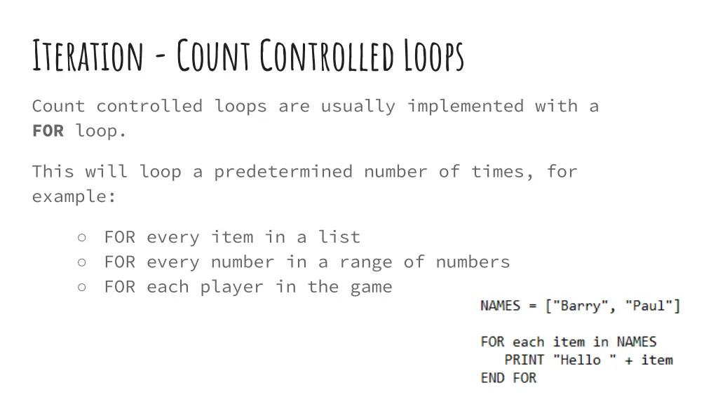 iteration count controlled loops