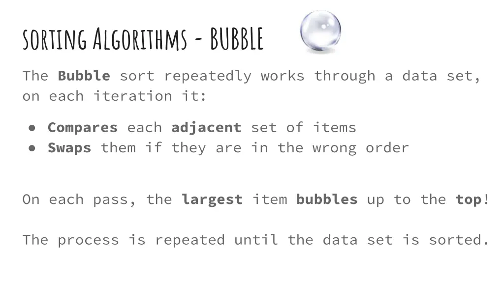 sorting algorithms bubble