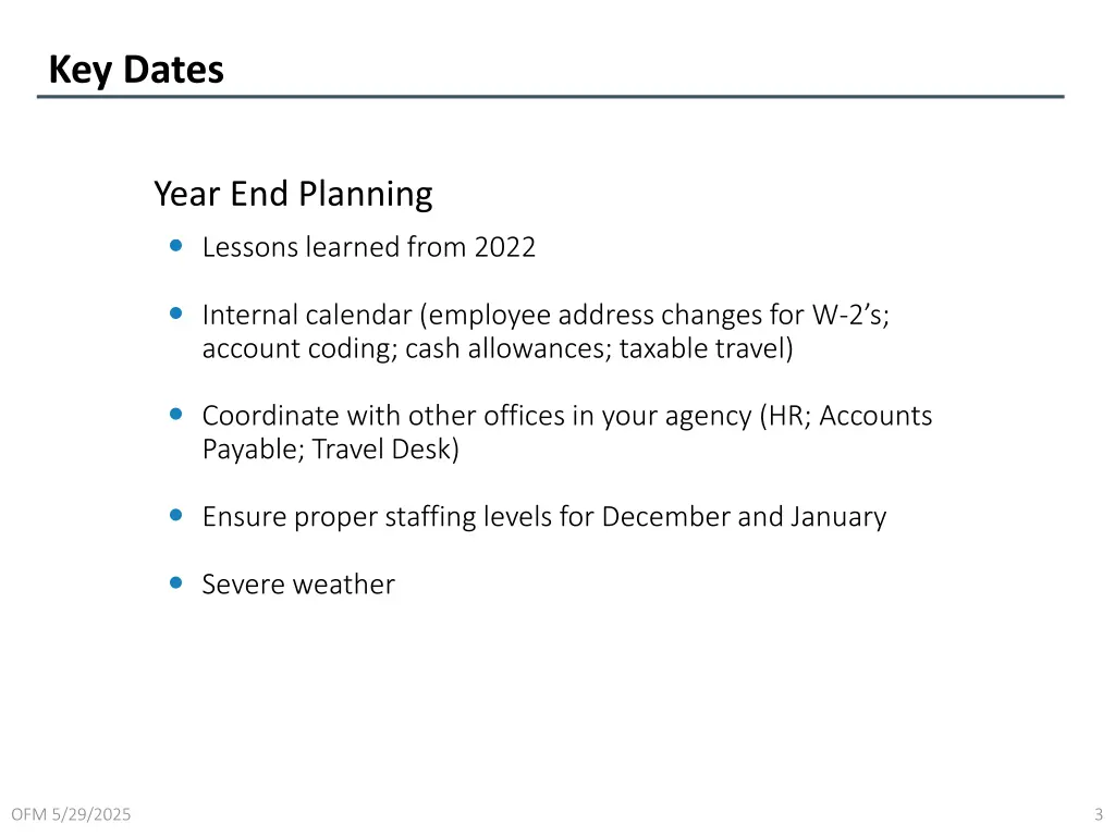 key dates
