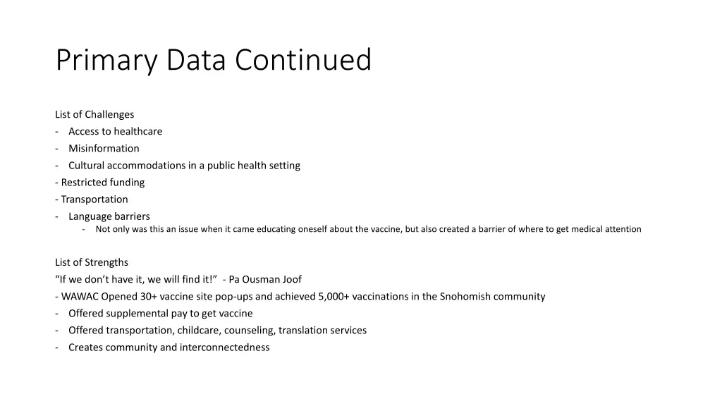 primary data continued