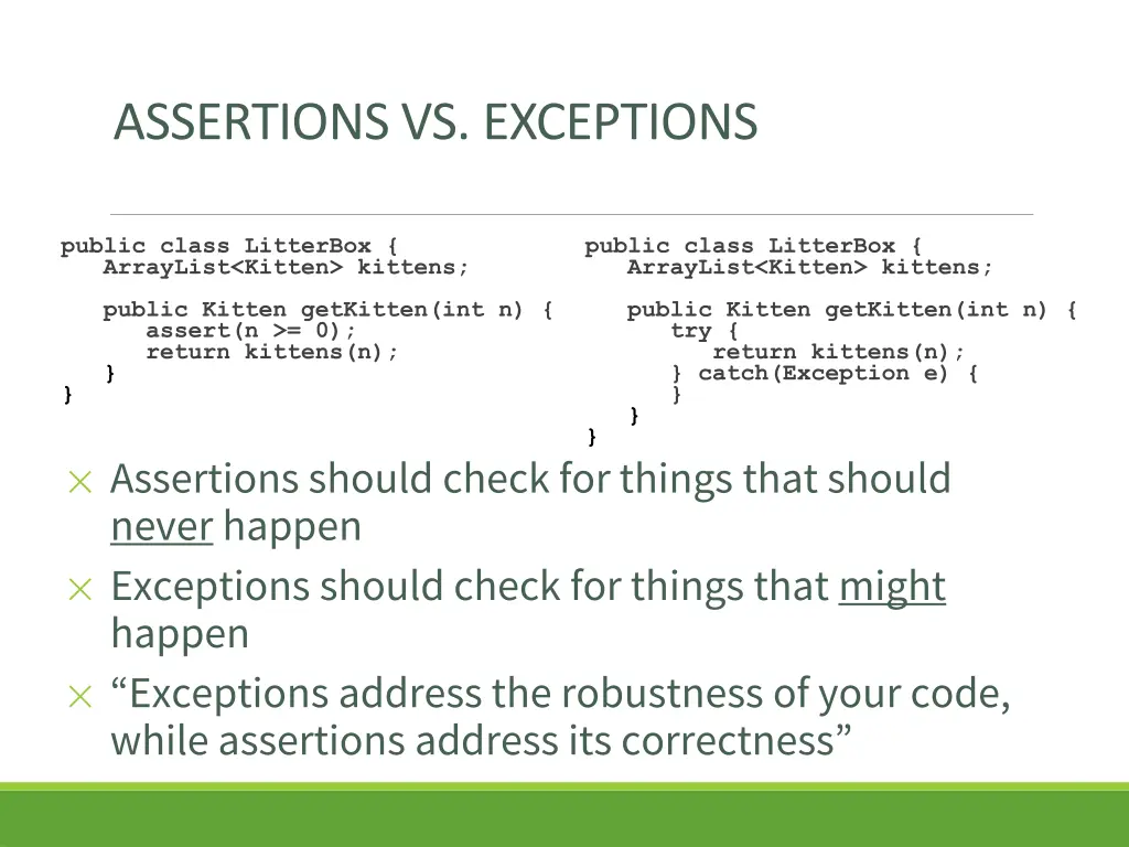 assertions vs exceptions